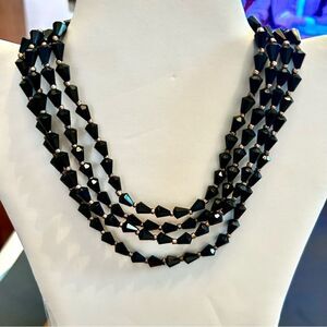 Vintage Elegant Black Beaded Necklace